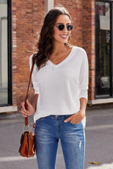 V-neck Loose Waffle Knit Pullover