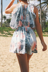 V-neck Ruffled Chiffon Skirt Pants