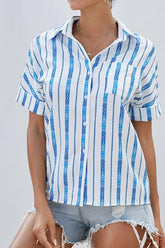 V-neck Single-breasted Loose Short-sleeved Shirt
