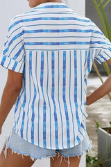 V-neck Single-breasted Loose Short-sleeved Shirt