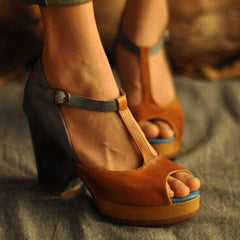 Vintage Open Toe T-shaped Buckle Sandals