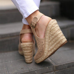 Vintage Openwork Carved Wedge Sandals