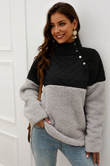 Winter High Neck Buttons Plush Coat