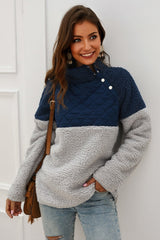 Winter High Neck Buttons Plush Coat