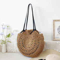 Hand-crocheted Round Hollow Shoulder Straw Bag