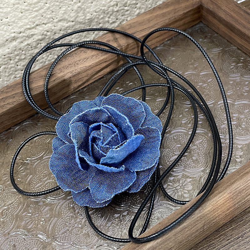 Denim 3D Flower Necklace