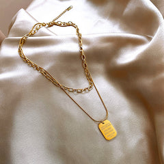 Double-layer square pendant with necklace