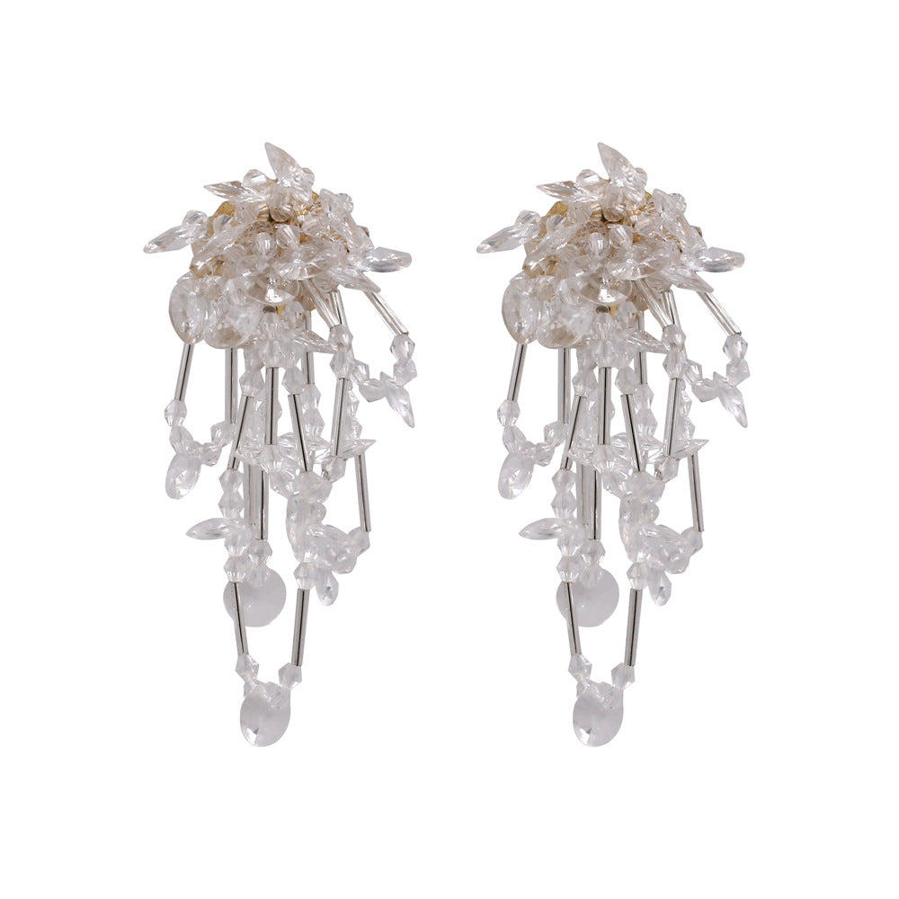 Flaxmaker Tassel Crystal Floral Earrings