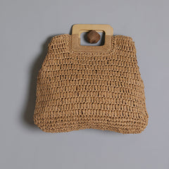 Handle Wooden Handle Woven Straw Bag