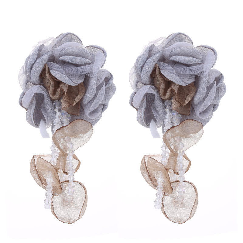 Handmade Fabric Floral Crystal Tassel Earrings