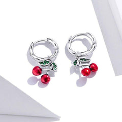 100% 925 Sterling Silver Red Cherry Drop Earrings