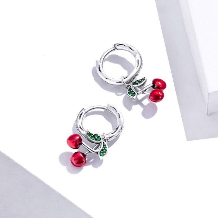 100% 925 Sterling Silver Red Cherry Drop Earrings