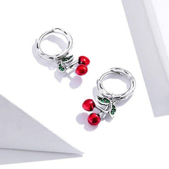 100% 925 Sterling Silver Red Cherry Drop Earrings