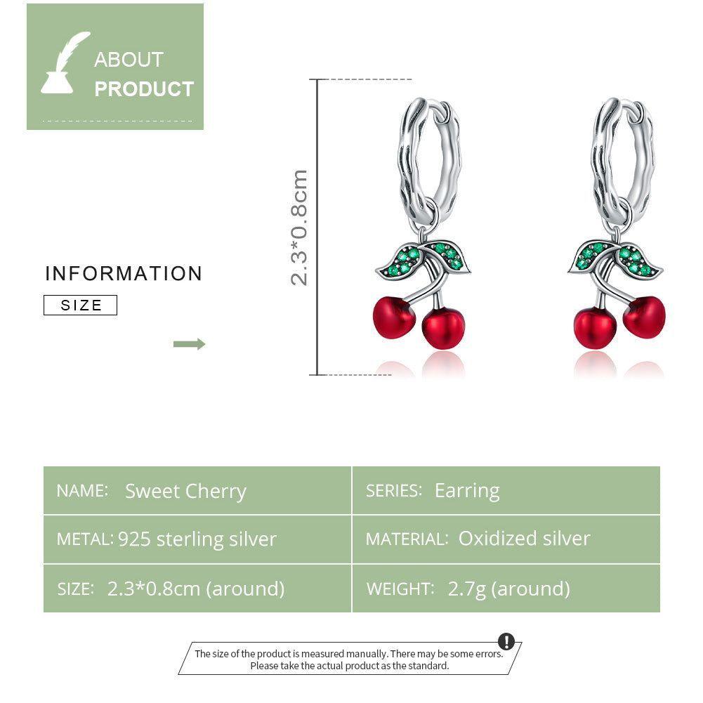 100% 925 Sterling Silver Red Cherry Drop Earrings