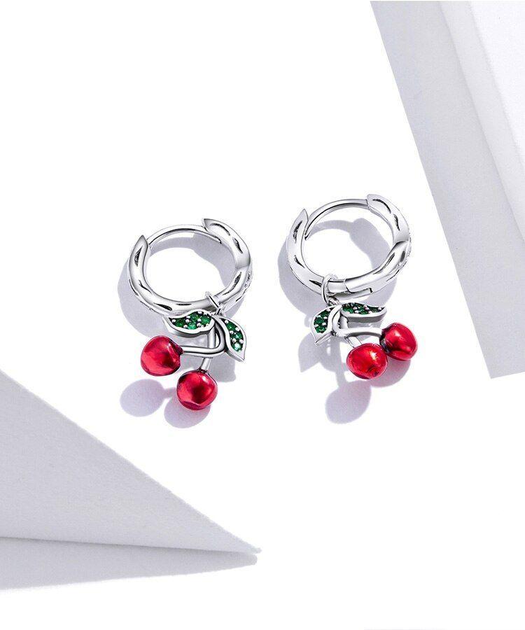 100% 925 Sterling Silver Red Cherry Drop Earrings