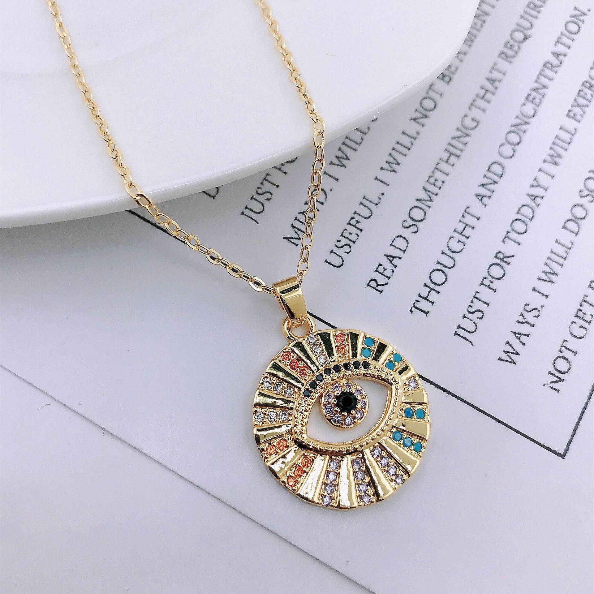 Colorful Zircon Hollow Devil's Eye Necklace