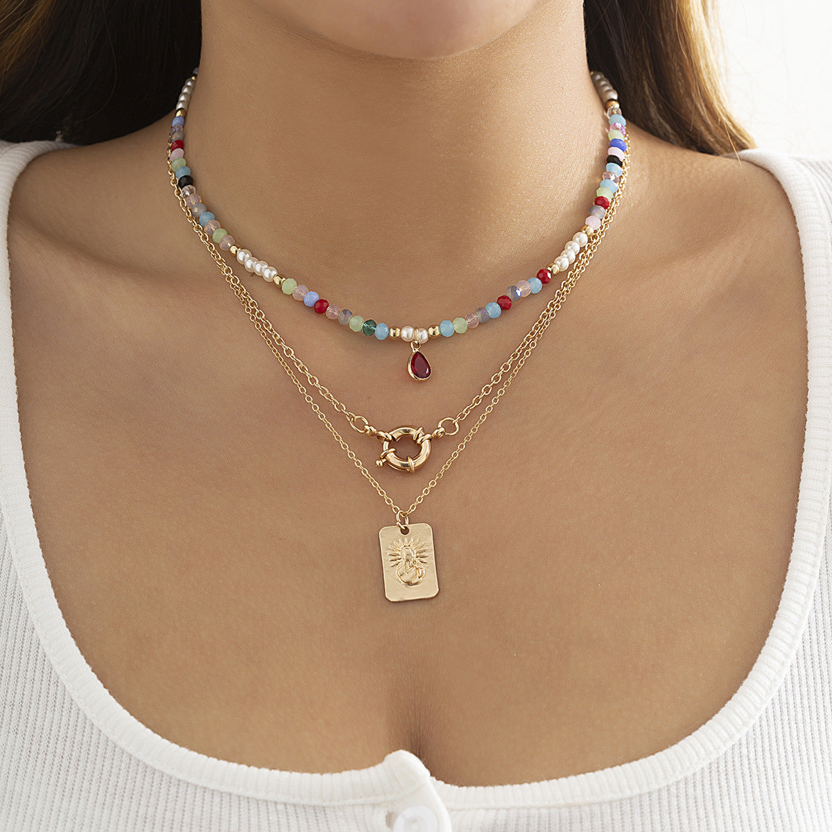 Colorful Water Drop Pendant Clavicle Chain