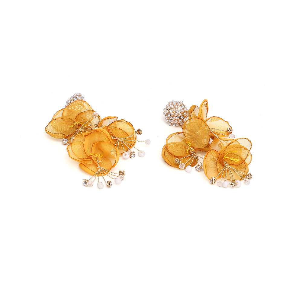 Flaxmaker Floral Pearl Rhinestones Earrings