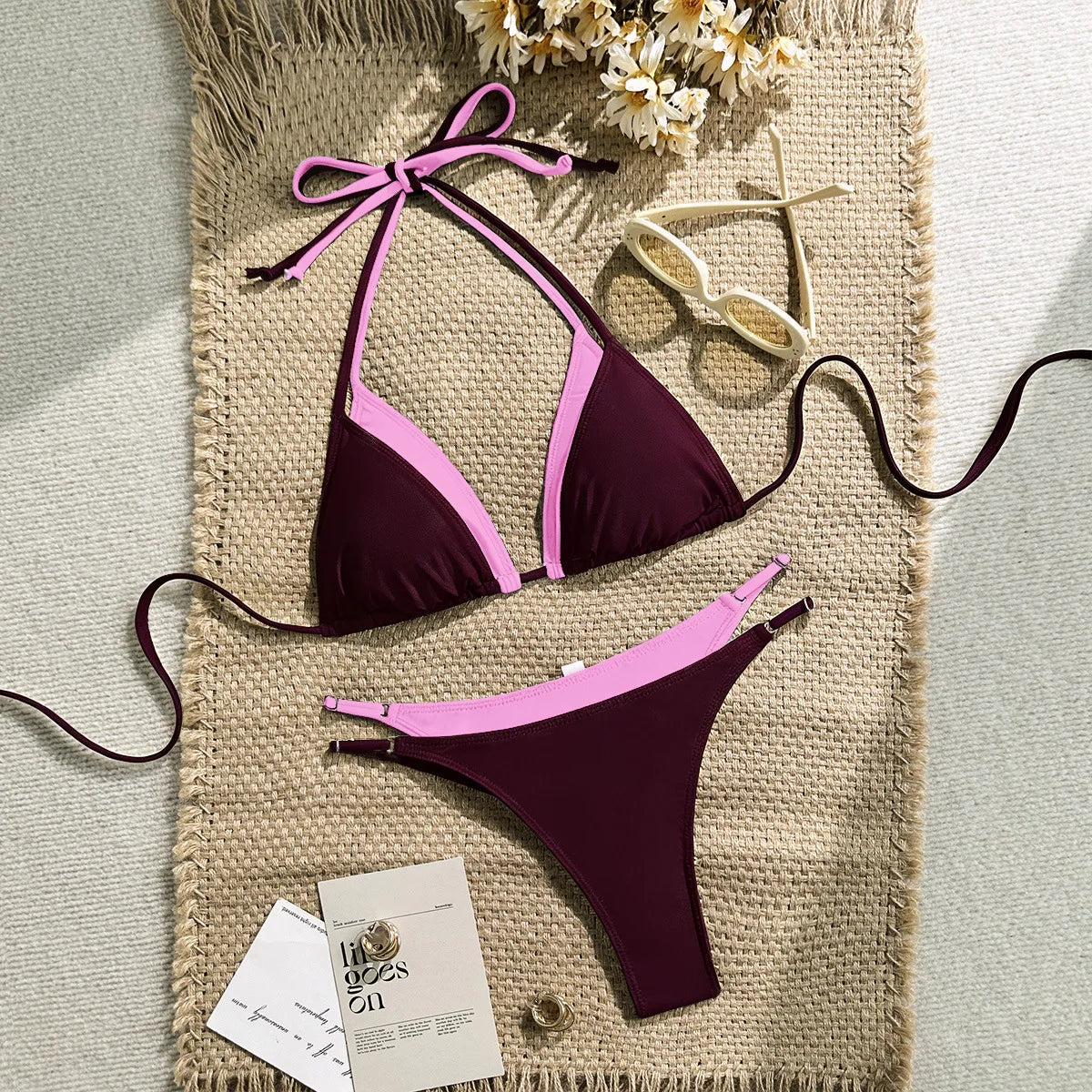 2 Piece Contrast Color Bikinis Set