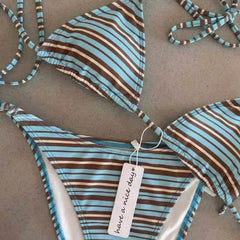 2 Piece Polka Dot Bikini Thong Lace-up Print Bathing Suits Halter String Triangle Bikini High Cut Swimsuits Swim Holiday
