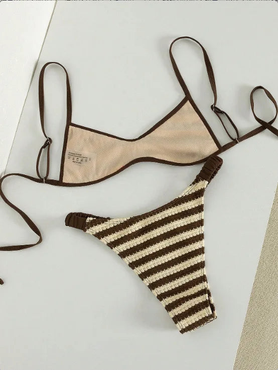 2 Piece Striped Knit Bikini