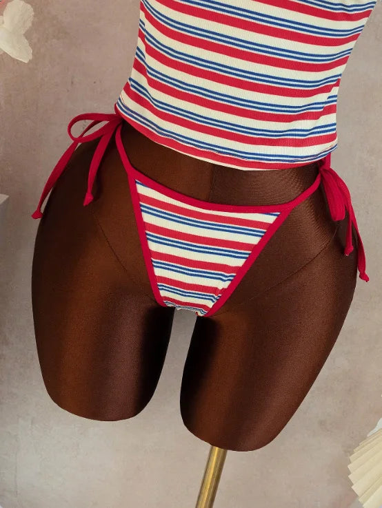 2 Piece Striped Ribbed Tankini