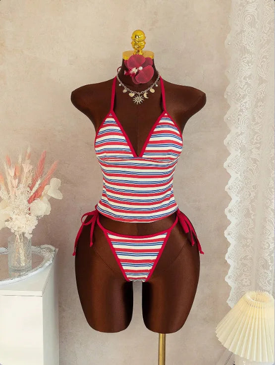 2 Piece Striped Ribbed Tankini