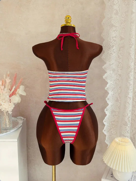 2 Piece Striped Ribbed Tankini