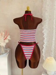 2 Piece Striped Ribbed Tankini