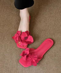 French New Rose Petal Open Toe Slide Sandals