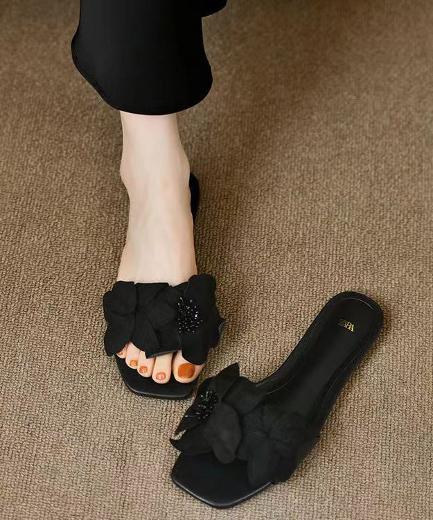 French New Rose Petal Open Toe Slide Sandals