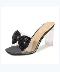 New Pink Chunky Heel Flower Open Toe Slide Sandals