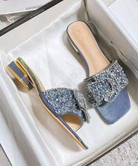 Summer New Blue Zircon Peep Toe Slide Sandals