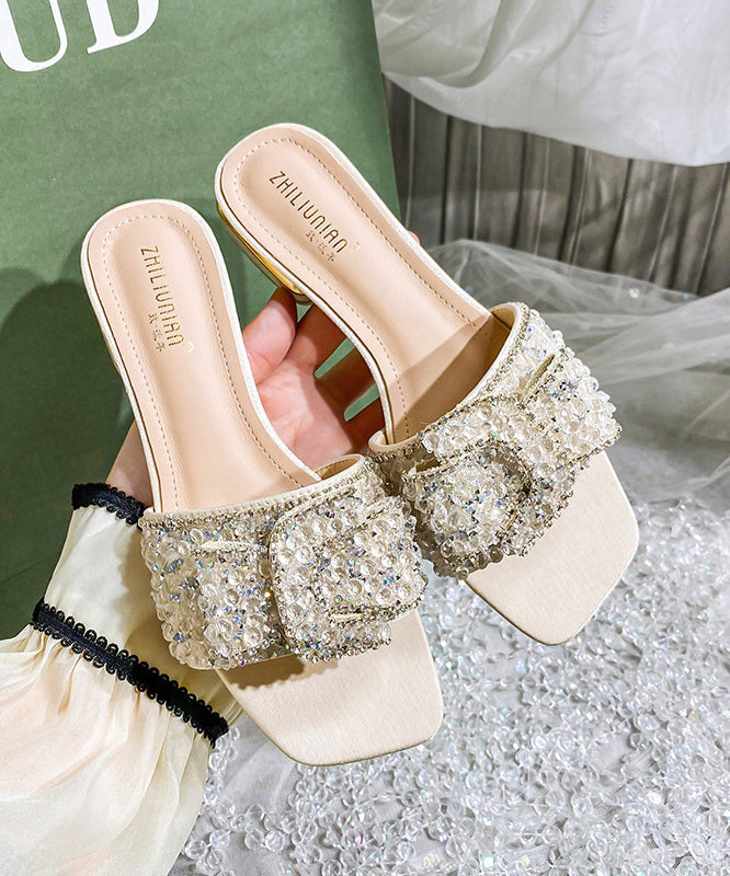 Summer New Blue Zircon Peep Toe Slide Sandals