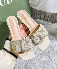 Summer New Blue Zircon Peep Toe Slide Sandals