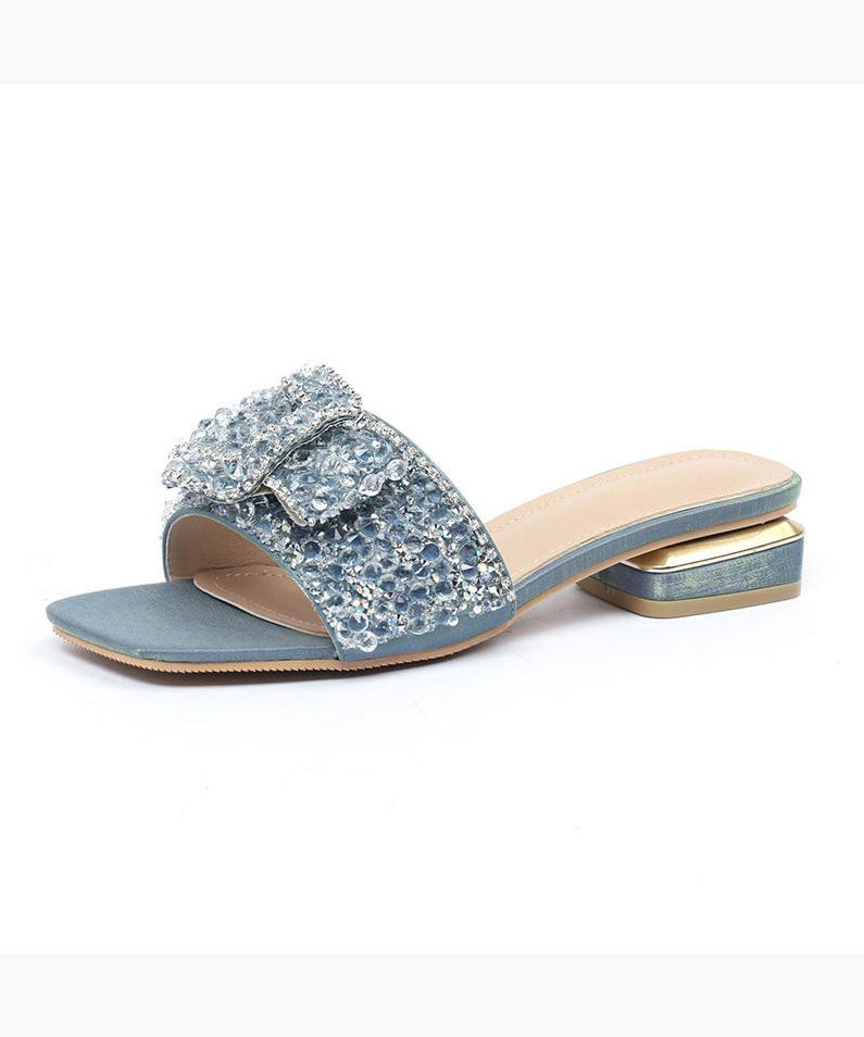 Summer New Blue Zircon Peep Toe Slide Sandals