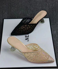 Summer New Gold Hollow Out Zircon Pointed Toe Slide Sandals