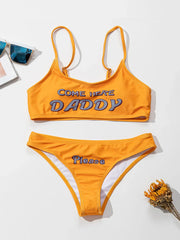 Two Piece Swimsuit with COME HERE DADDY PLEASE Letter Print Cute bikini Womens Bikini Set