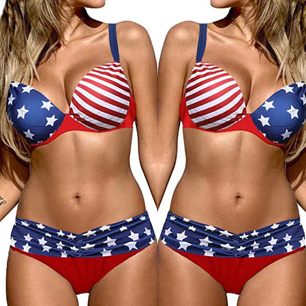 American Flag Print Bikini Set