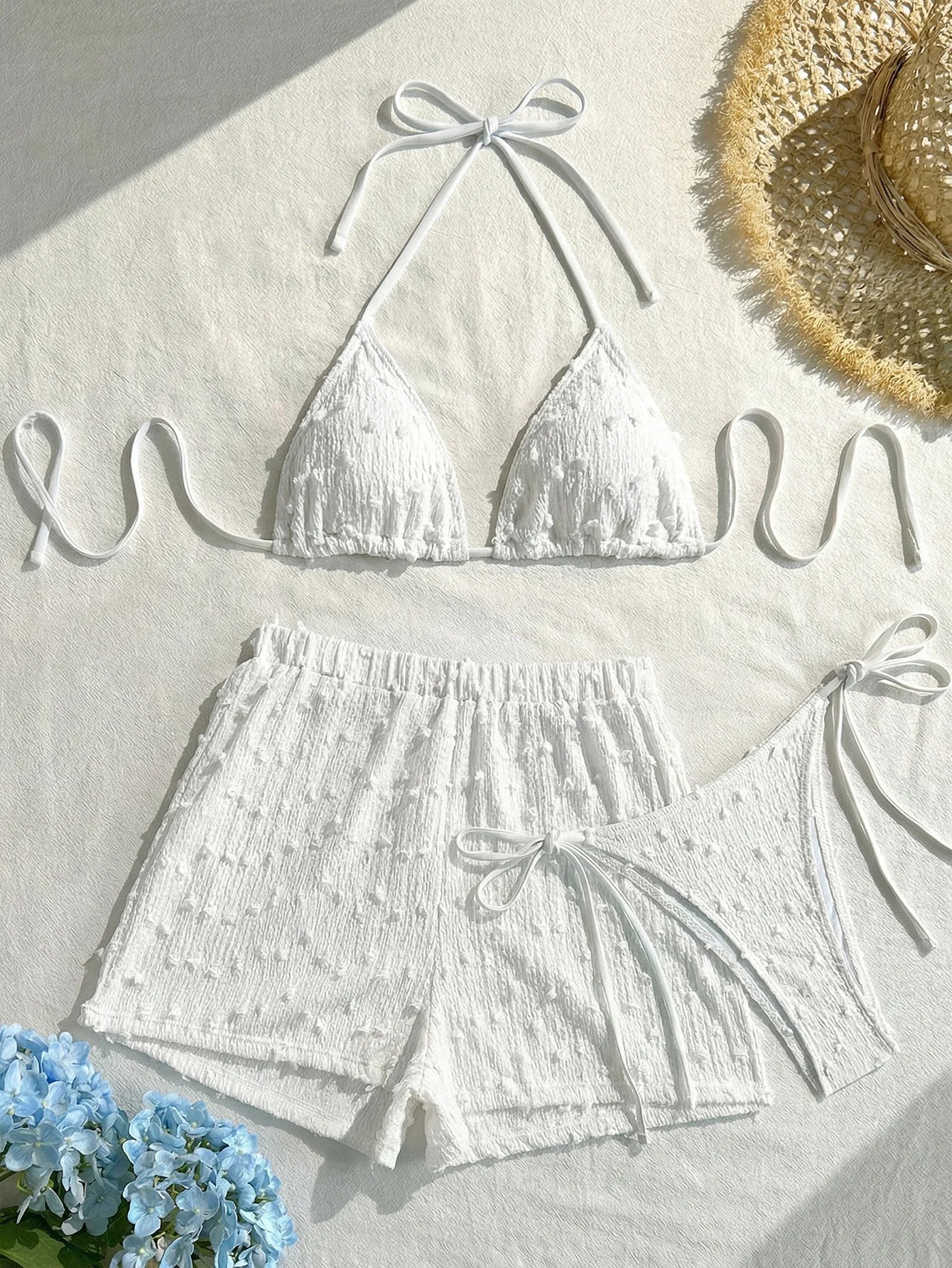 European and American fashionable and three-piece bikini bikini cross-border solid color neck strap swimsuit women