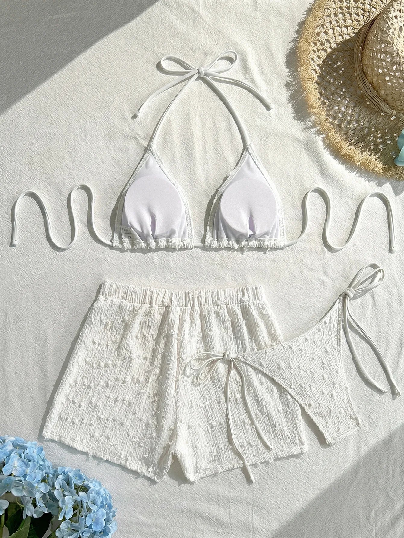 European and American fashionable and three-piece bikini bikini cross-border solid color neck strap swimsuit women