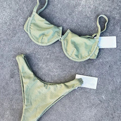 Micro Bikini Dot Print Underwire Swimsuit Brazilian Push Up Padded Biquini Halter Bathers Bathing Suit Thong Swimwear