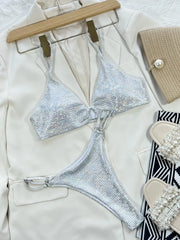 Ring Shiny Bikini Triangle Swimwear Push Up Padded Swimsuit Beach Bathing Suit Backless Swimwear Wholesale