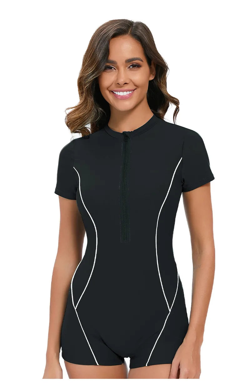 Solid Color One Piece Sports Swimsuit