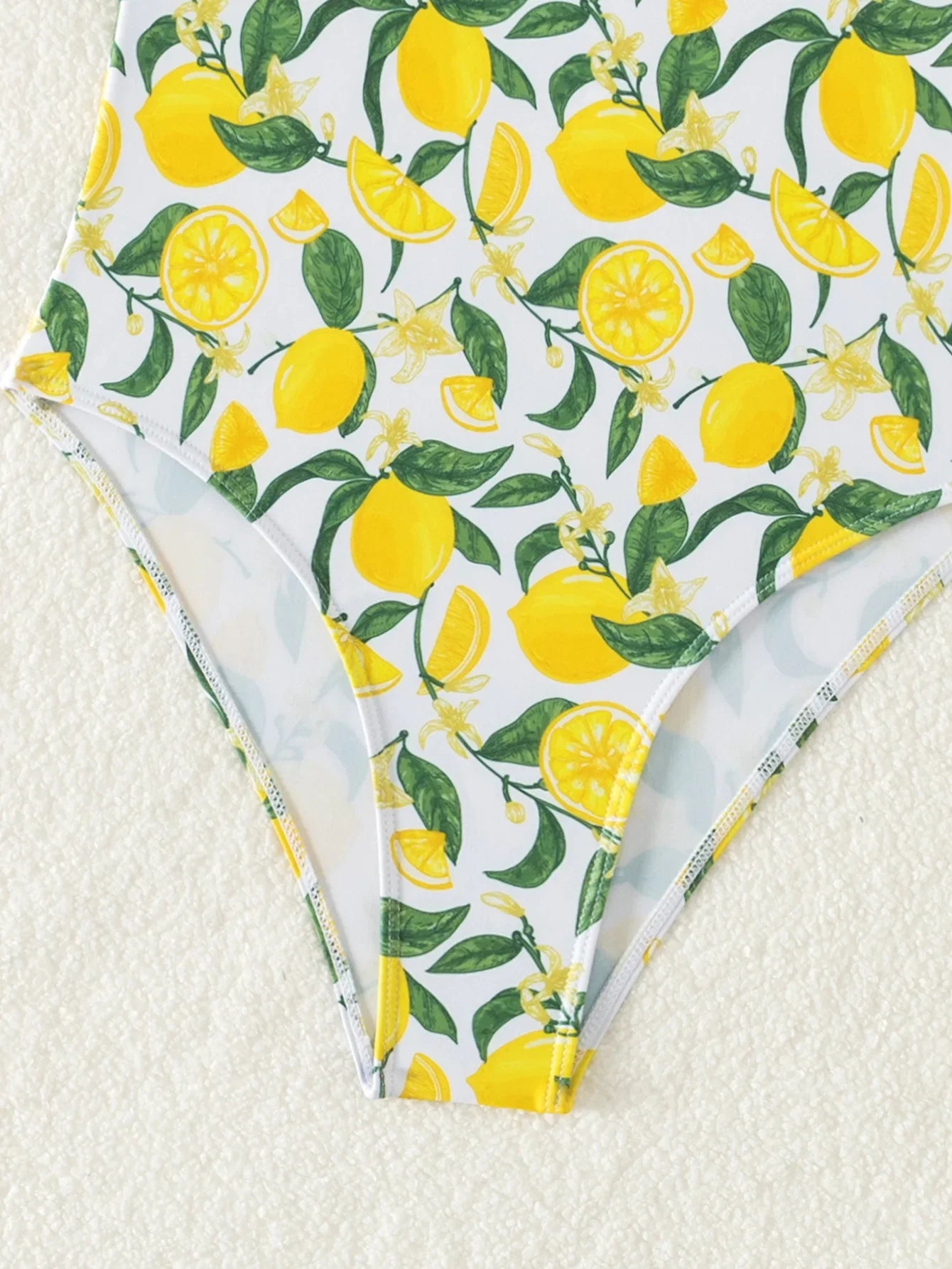 Yellow Fruit Print Bikini Suspender Backless One Piece Swimsuit High Waist Hollow Out Beach Vacation Bathing Suit