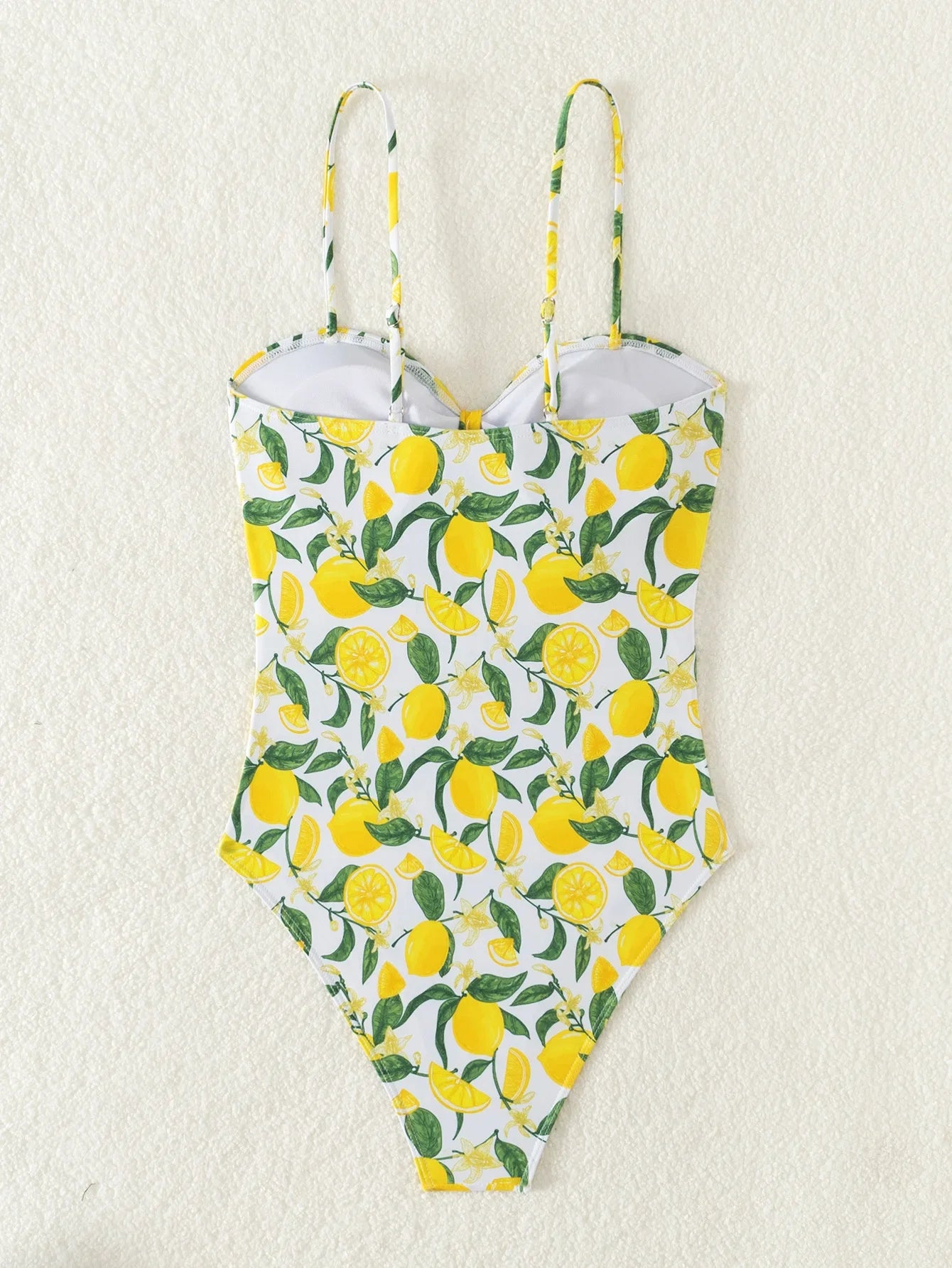 Yellow Fruit Print Bikini Suspender Backless One Piece Swimsuit High Waist Hollow Out Beach Vacation Bathing Suit