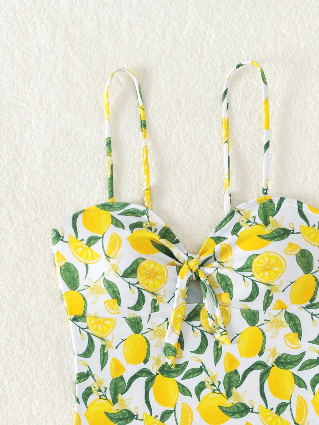 Yellow Fruit Print Bikini Suspender Backless One Piece Swimsuit High Waist Hollow Out Beach Vacation Bathing Suit