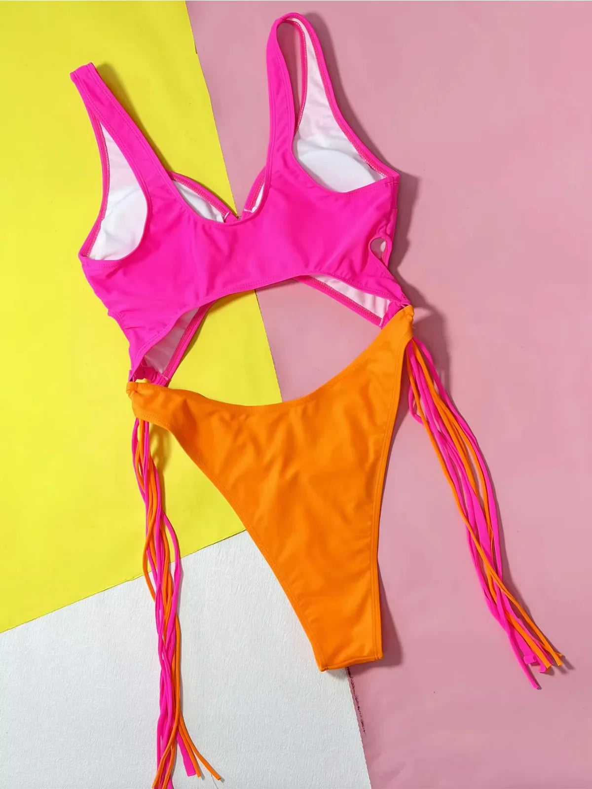 Rose Red Patchwork One Piece Swimsuit Women