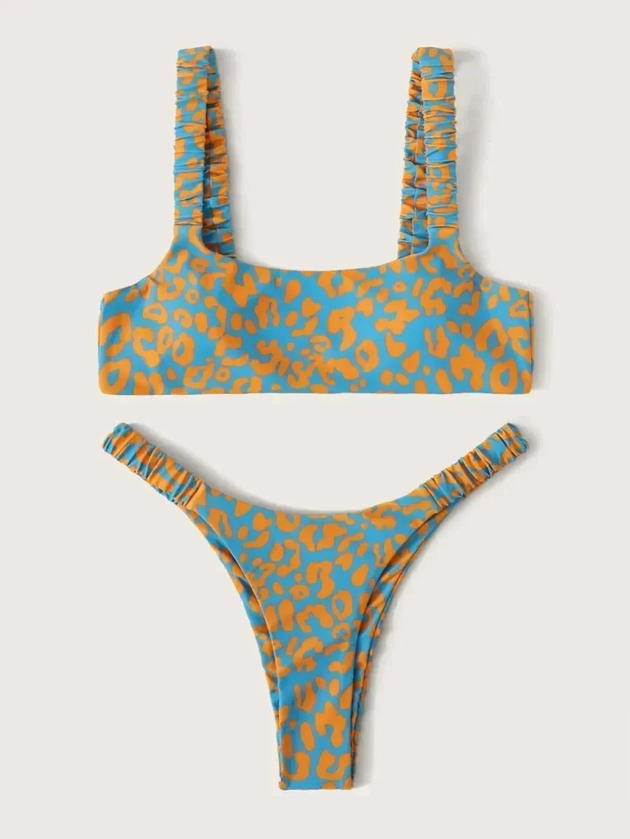 Micro Bikini 2-Piece Swimsuit Leopard Print High Waist Swimwear Suspender Multicolor Beach Bathing Suit