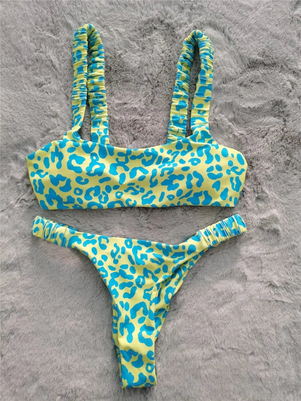Micro Bikini 2-Piece Swimsuit Leopard Print High Waist Swimwear Suspender Multicolor Beach Bathing Suit